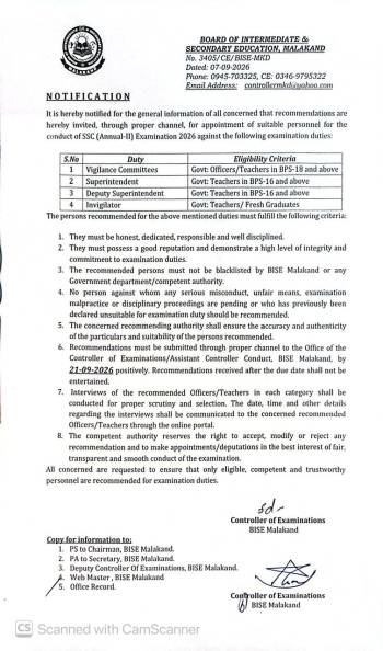 Recommendations for Vigilance, Supervisory, Deputy, Invigilator