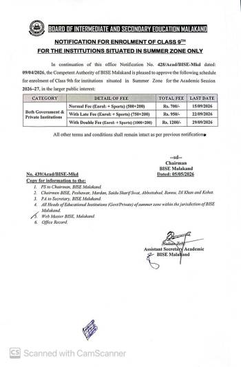 Notification: Schedule for Enrolment S